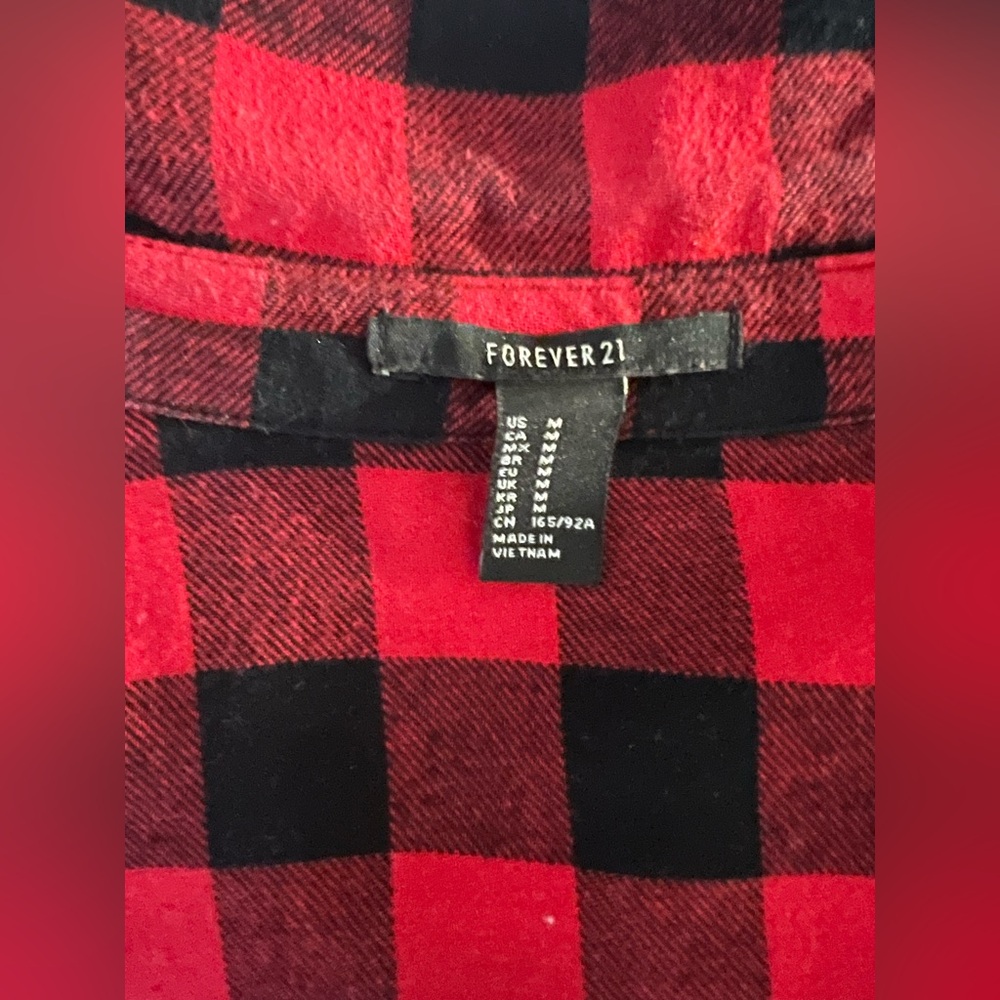 Forever 21 Red and Black 3/4 Sleeve Button Down Shirt - Picture 9 of 9